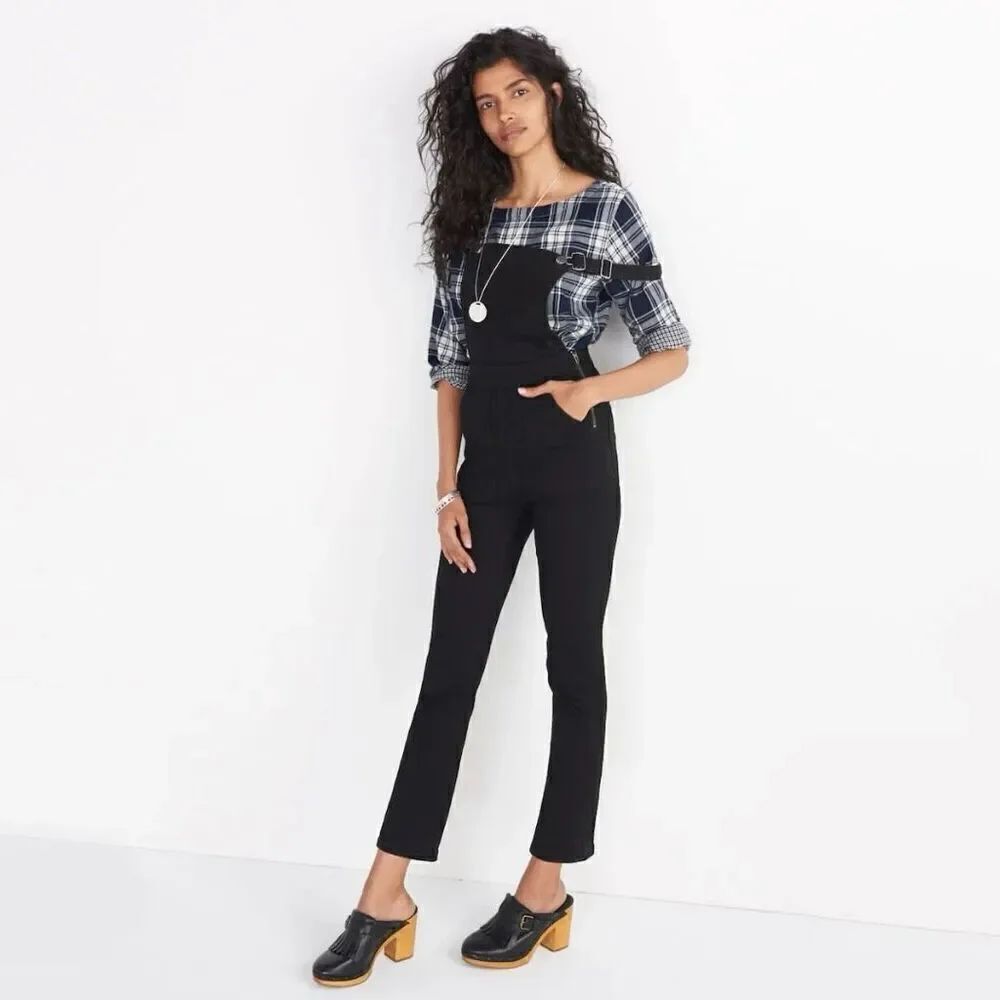 Madewell Cali Demi-Boot Overalls in Black Frost Size XS